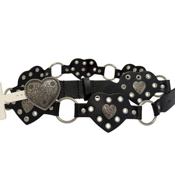 Lucky Brand Women's Size Small Heart Studded Genuine Leather Black Belt NWT